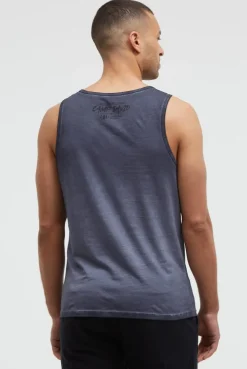 Muskelshirt Oil Dyed mit Photoprint blue grey