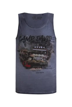 Muskelshirt Oil Dyed mit Photoprint blue grey