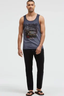 Muskelshirt Oil Dyed mit Photoprint blue grey