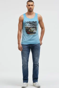 Muskelshirt Oil Dyed mit Photoprint summer aqua