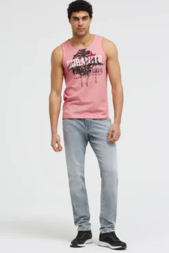 Muskelshirt Oil Dyed mit Used Print beachy red