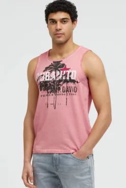 Muskelshirt Oil Dyed mit Used Print beachy red