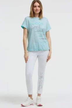 Oversized Shirt mit Artwork und Elastiksaum aqua splash