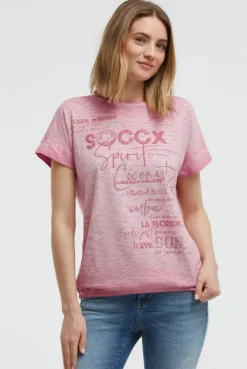 Oversized Shirt mit Artwork und Elastiksaum beachy red