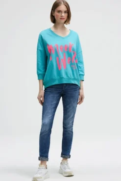 Oversized Sweatshirt mit V-Ausschnitt und Print ocean flash | S