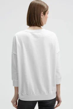 Oversized Sweatshirt mit V-Ausschnitt und Print opticwhite