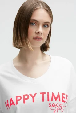 Oversized Sweatshirt mit V-Ausschnitt und Print opticwhite