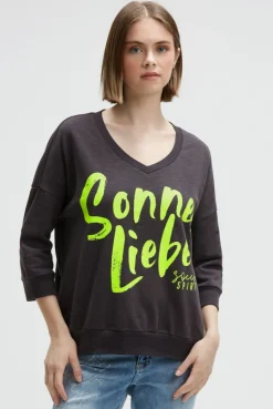 Oversized Sweatshirt mit V-Ausschnitt und Print charcoal mist