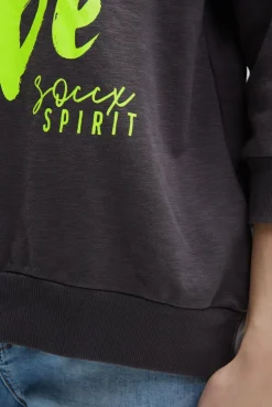 Oversized Sweatshirt mit V-Ausschnitt und Print charcoal mist