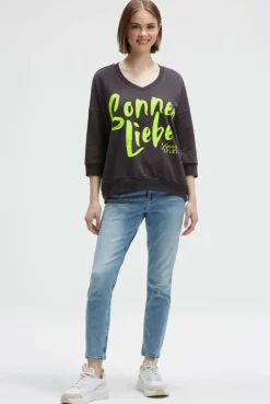 Oversized Sweatshirt mit V-Ausschnitt und Print charcoal mist