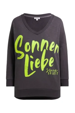 Oversized Sweatshirt mit V-Ausschnitt und Print charcoal mist
