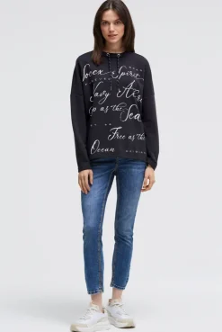 Oversized Sweatshirt mit Wording Print blue navy | XS