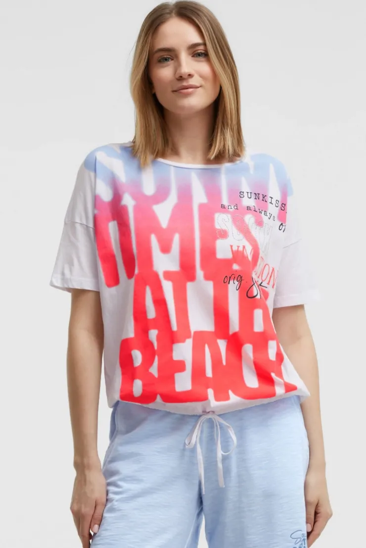 Oversized T-Shirt mit Artwork und Tunnelzugband opticwhite | S