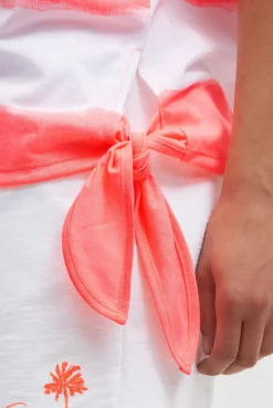 Oversize T-Shirt mit Streifen und Saumknoten neon coral | XS/S