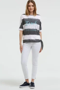 Oversize T-Shirt mit Streifen und Saumknoten grey bay | XS/S