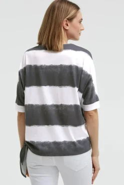 Oversize T-Shirt mit Streifen und Saumknoten grey bay | XS/S