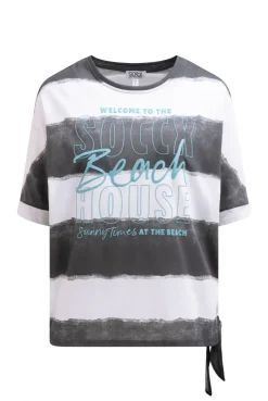 Oversize T-Shirt mit Streifen und Saumknoten grey bay | XS/S