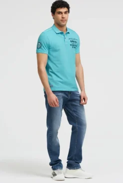 Pikee-Polo Kurzarm mit Rücken-Stickerei aqua