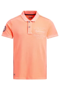 Pikee-Polo Kurzarm mit Rücken-Stickerei neon flame