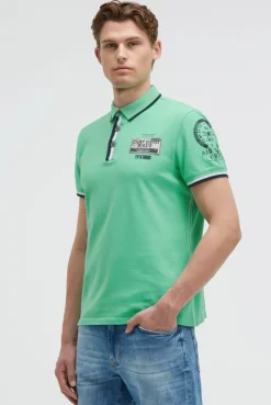 Pikee-Polo mit Prints und Patches flight green | S