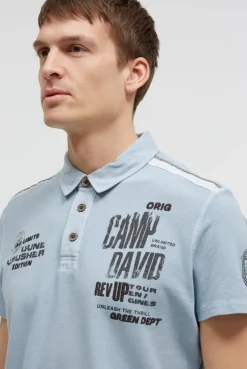 Pikee-Polo mit Tapes, Prints und Stickereien silver blue