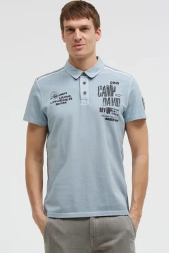 Pikee-Polo mit Tapes, Prints und Stickereien silver blue