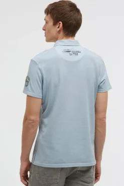 Pikee-Polo mit Tapes, Prints und Stickereien silver blue