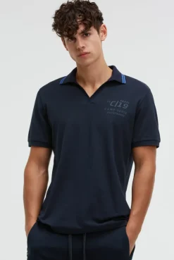Pikee-Polo mit V-Neck und Rückeneinsatz blue navy