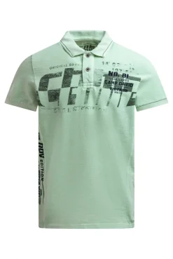 Polo aus Flammgarn-Pikee mit Artworks light mint