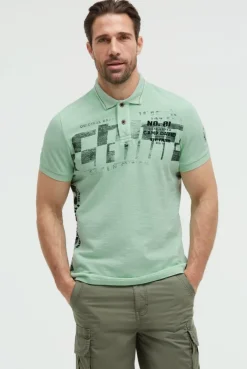 Polo aus Flammgarn-Pikee mit Artworks light mint