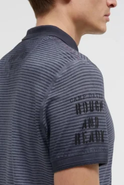 Polo mit Streifenstruktur und Label Prints blue grey