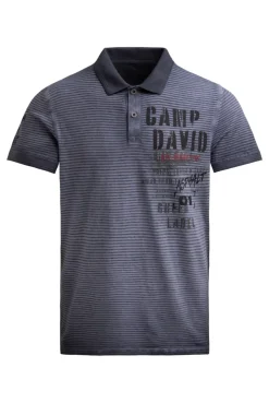 Polo mit Streifenstruktur und Label Prints blue grey