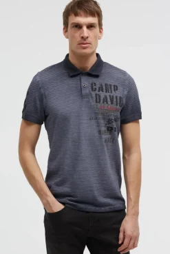 Polo mit Streifenstruktur und Label Prints blue grey