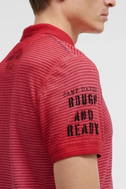 Polo mit Streifenstruktur und Label Prints red orange