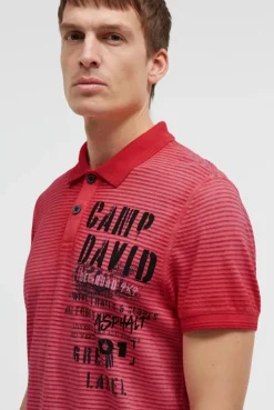 Polo mit Streifenstruktur und Label Prints red orange