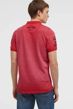 Polo mit Streifenstruktur und Label Prints red orange
