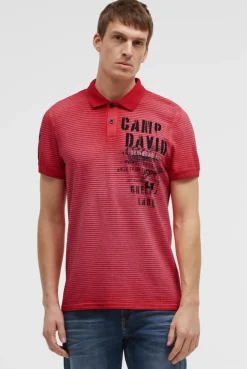 Polo mit Streifenstruktur und Label Prints red orange
