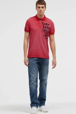 Polo mit Streifenstruktur und Label Prints red orange