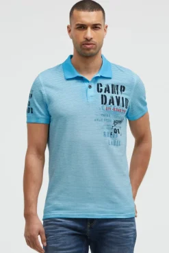 Polo mit Streifenstruktur und Label Prints summer aqua
