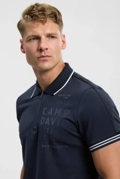 Polo mit Zipper, Logo-Tapes und Prints blue navy