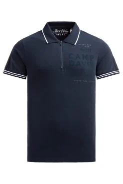Polo mit Zipper, Logo-Tapes und Prints blue navy
