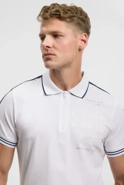 Polo mit Zipper, Logo-Tapes und Prints white