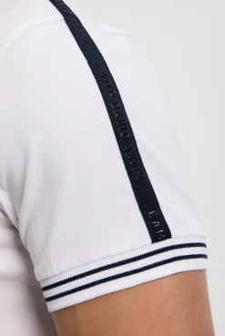 Polo mit Zipper, Logo-Tapes und Prints white