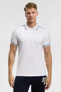 Polo mit Zipper, Logo-Tapes und Prints white