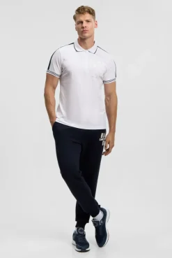 Polo mit Zipper, Logo-Tapes und Prints white