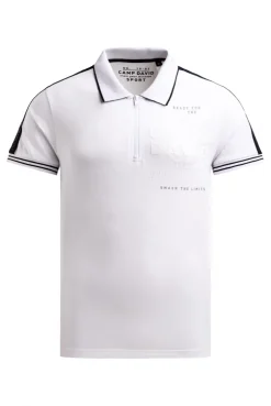 Polo mit Zipper, Logo-Tapes und Prints white