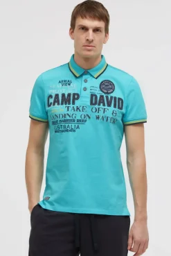 Poloshirt Kurzarm mit Logo-Applikationen aqua