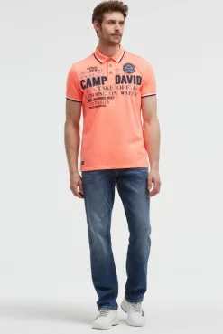 Poloshirt Kurzarm mit Logo-Applikationen neon flame