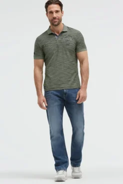 Poloshirt mit Multicolor-Streifen und Back-Artwork green olive