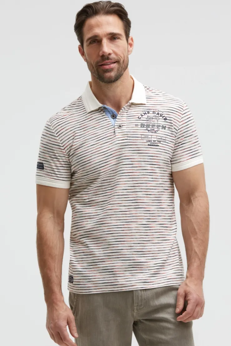 Poloshirt mit Multicolor-Streifen und Back - Artwork ivory